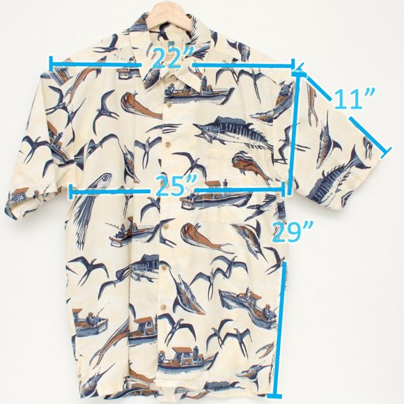 Kahala Men's SS Button Shirt Hawaiian Fishes Theme Large Beige - Picture 4 of 7